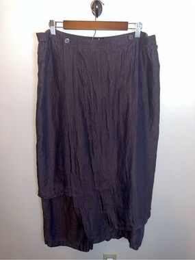 Shirin Guild Women’s Linen Wrap Skirt Charcoal Gray Layered Midi Size L EUC